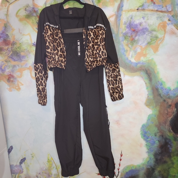 Leopard Print Crop Jacket Jogger Pants Set BE COOL BE YOURSELF Athleisure - Picture 12 of 12